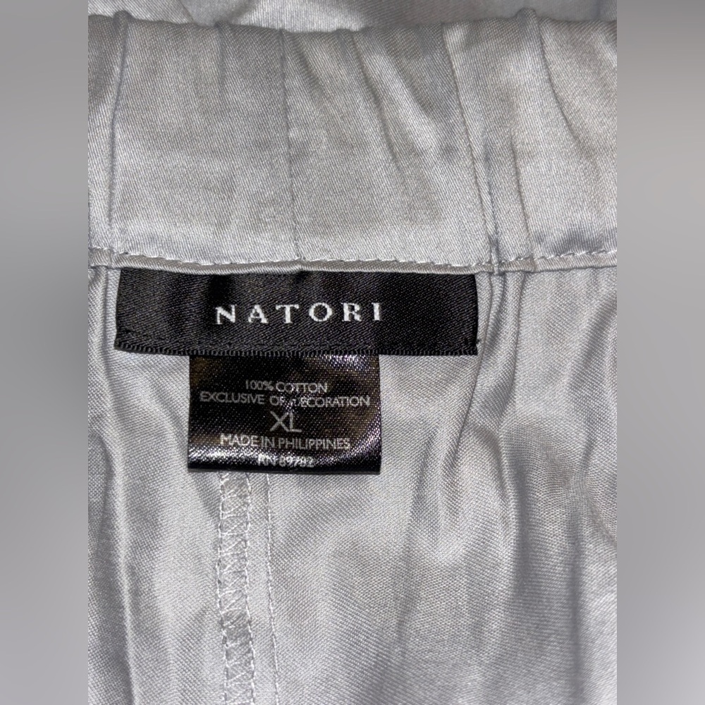 Natori Sateen Cotton Satin Pajama Set XL NEW Silver Gray 2Pc Button Top & Pants - Picture 11 of 14